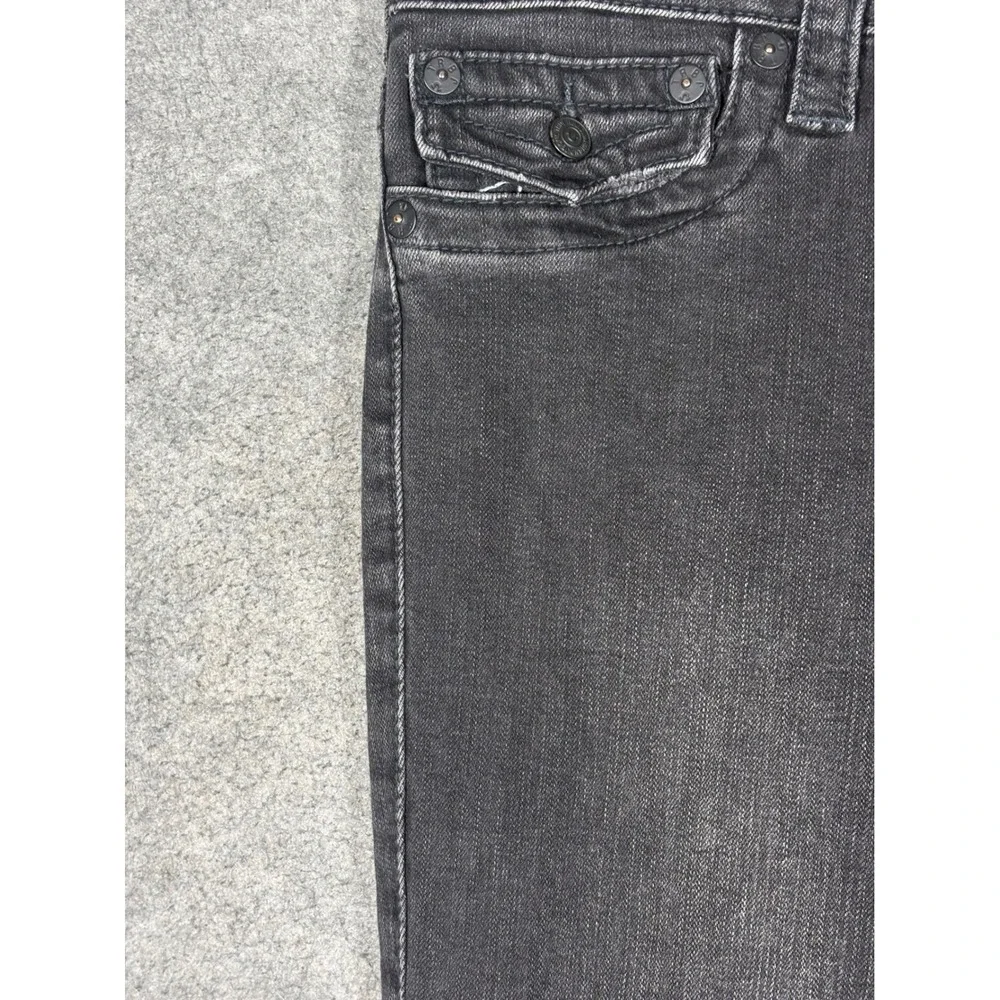 True Religion Mens Super Skinny Moto Jeans Faded Black Ribbed Knee